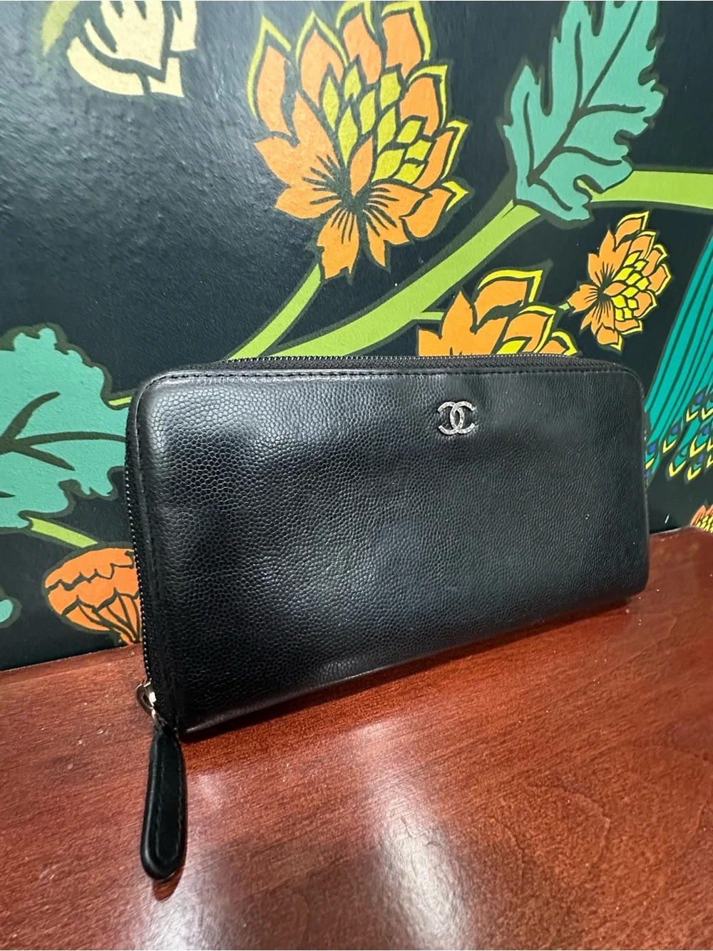 Chanel Black Caviar Leather CC Zip Around Long Wallet 16 Series Box